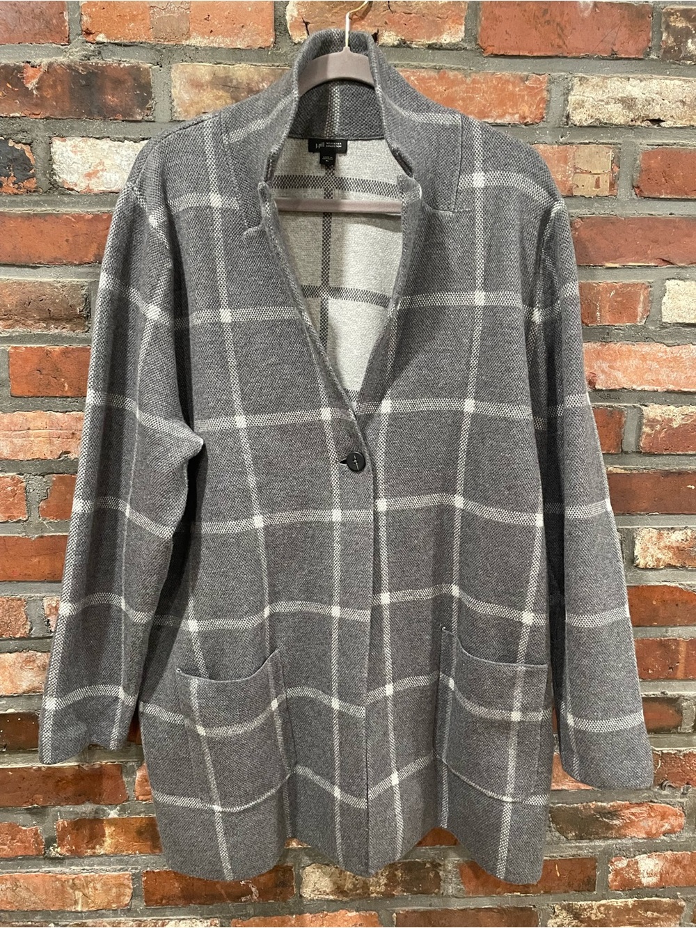 J. Jill Gray Plaid Single-Button Cardigan